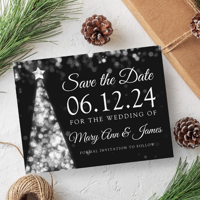 Postal De Anuncios Elegante Boda de Navidad de Plata Save The Date (Elegant Silver Christmas Wedding Save The Date Announcement Postcard)
