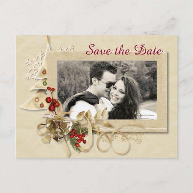 Postal De Anuncios Elegante Boda de Navidades con foto Guardar la fec (Anverso)