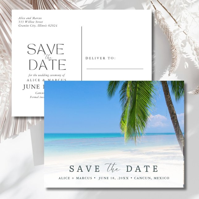 Postal De Anuncios Elegante boda de playa Guarde la fecha (Elegant Beach Wedding Save the Date Announcement Postcard)