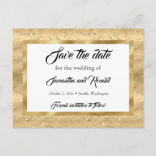 Postal De Anuncios Elegante Boda de Relieve metalizado Faux de Oro Gu
