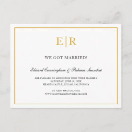 Postal De Anuncios Elegante Boda formal del Monograma Oro y Blanco