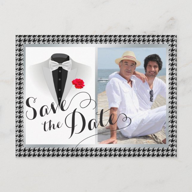 Postal De Anuncios Elegante boda gay Guardar la fecha con foto (Anverso)