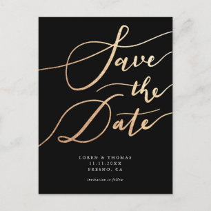 Postal De Anuncios Elegante Boda Gold Black Script Guarda La Fecha