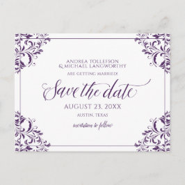 Postal De Anuncios Elegante boda guardar la fecha vintage ciruela
