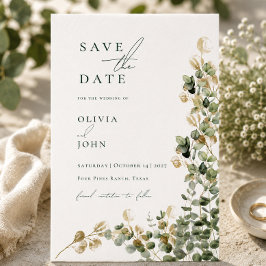 Postal De Anuncios Elegante Boda Moderna de Eucalipto Save the Date