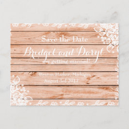 Postal De Anuncios Elegante Boda Rústico Lace y Wood Save-the Date