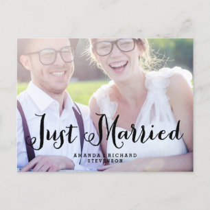 POSTAL DE ANUNCIOS ELEGANTE BODA SCRIPT ACABA DE CASARSE CON POSTCART