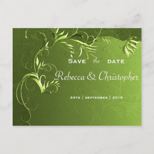 Postal De Anuncios Elegante Boda Verde Ahorre la Fecha