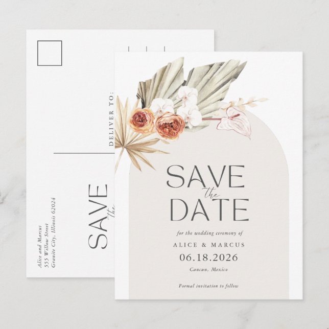 Postal De Anuncios Elegante Boho Floral Budget Wedding Save The Date (Anverso / Reverso)
