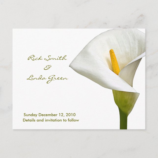 Postal De Anuncios Elegante Cala Lily - Guardar la Fecha blanca (Anverso)