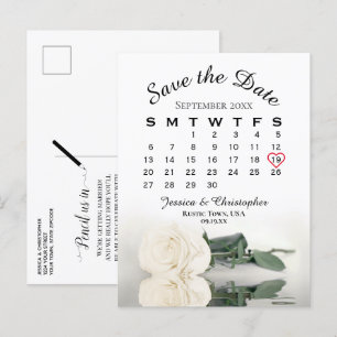 Postal De Anuncios Elegante calendario Boda de rosa blanca salva la f