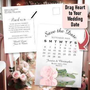 Postal De Anuncios Elegante calendario de Bodas rosa rosado Guardar l