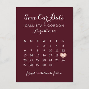 Postal De Anuncios Elegante Calendario Moderno de Corazón con Rosa Do