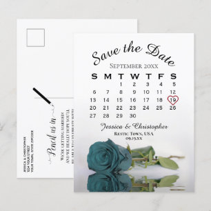 Postal De Anuncios Elegante calendario Rosa Verde azulado Boda Guarda