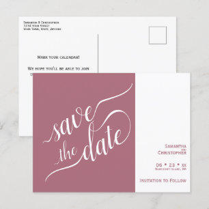 Postal De Anuncios Elegante caligrafía Boda malva salva la fecha