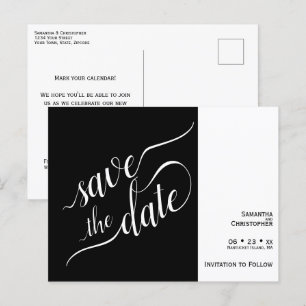 Postal De Anuncios Elegante caligrafía Boda negra salva la fecha