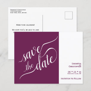 Postal De Anuncios Elegante caligrafía Cassis Wedding Save the Date