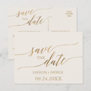 Postal De Anuncios Elegante caligrafía de oro Marfil Salva la fecha
