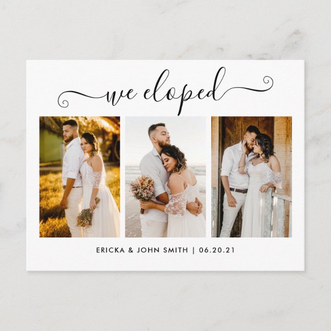 Postal De Anuncios Elegante caligrafía que elegimos foto Elopement An (Anverso)