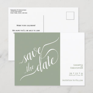 Postal De Anuncios Elegante Caligrafía Verde Claro Boda Guardar la Fe