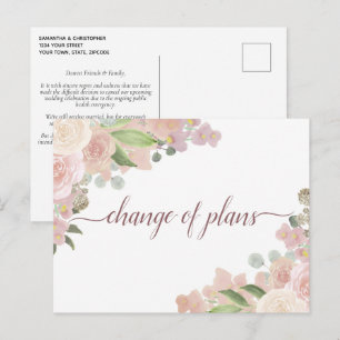Postal De Anuncios Elegante Cambio Floral Rosa de Planes de Boda