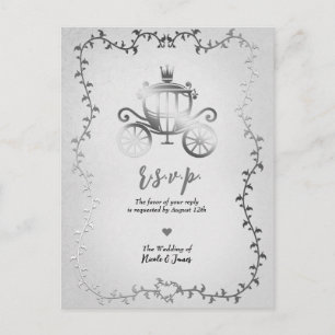 Postal De Anuncios Elegante Carruaje de Plata Historieta de Boda RSVP