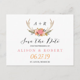 Postal De Anuncios Elegante Chic Floral Blanco Cuerno Save the Date