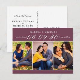 Postal De Anuncios Elegante Colage de Fotos Burgundy Save the Date