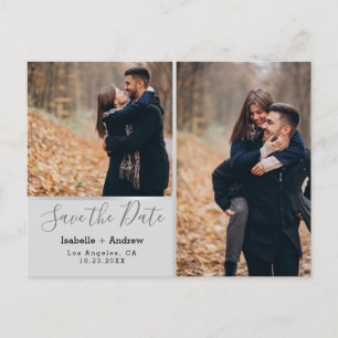 Postal De Anuncios Elegante Collage de Fotos Gris Plateado Save the D