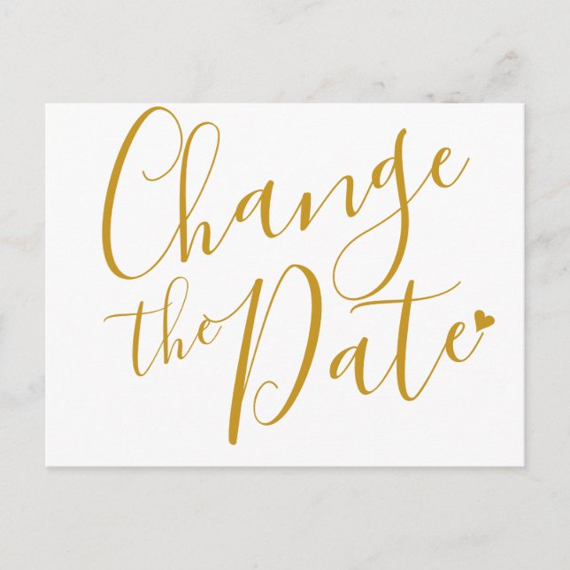 Postal De Anuncios Elegante Corazón de Oro Cambio de Fecha Pospuesto (Anverso)