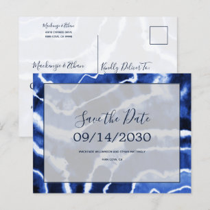 Postal De Anuncios Elegante Cravata de Mármol Azul Marino Boda Guarda