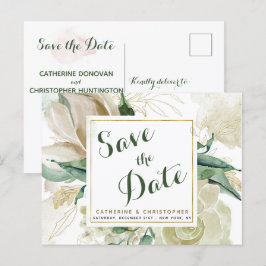 Postal De Anuncios Elegante crema floral guardar la fecha boda