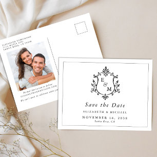 Postal De Anuncios Elegante Cresta de Monograma de Boda Foto Guarde l