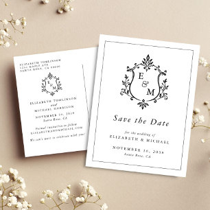 Postal De Anuncios Elegante Cresta de Monograma de Boda para Anunciar