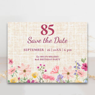 Postal De Anuncios Elegante cumpleaños 85 para ella - Floral de lino