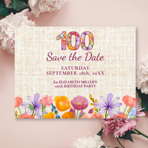Postal De Anuncios Elegante cumpleaños número 100 de Wildflower - Sal