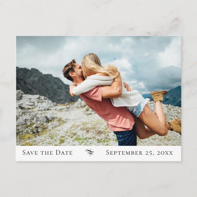 Postal De Anuncios Elegante Deco Flourish Photo Save the Date (Anverso)