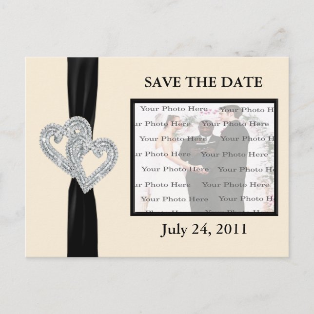 Postal De Anuncios Elegante Diamante BlackRibbon Guardar La Postcarta (Anverso)