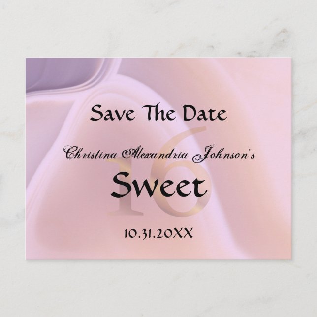 Postal De Anuncios Elegante Dulce Cristal Rosa 16 Salven La Fecha (Anverso)