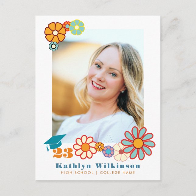 Postal De Anuncios Elegante Escritura Floral Retro Chic Foto Graduaci (Anverso)