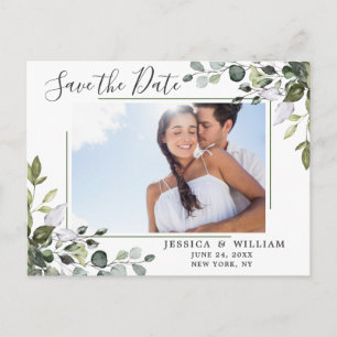 Postal De Anuncios Elegante Eucalipto FOTO Boda Guardar la Fecha