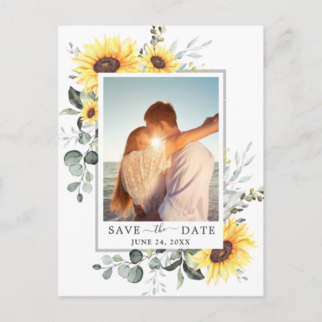 Postal De Anuncios Elegante Eucalipto FOTO Boda Guardar la Fecha (Anverso)