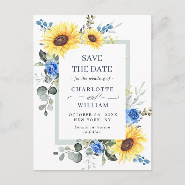 Postal De Anuncios Elegante Eucalipto Girasol Boda Save the Date (Anverso)