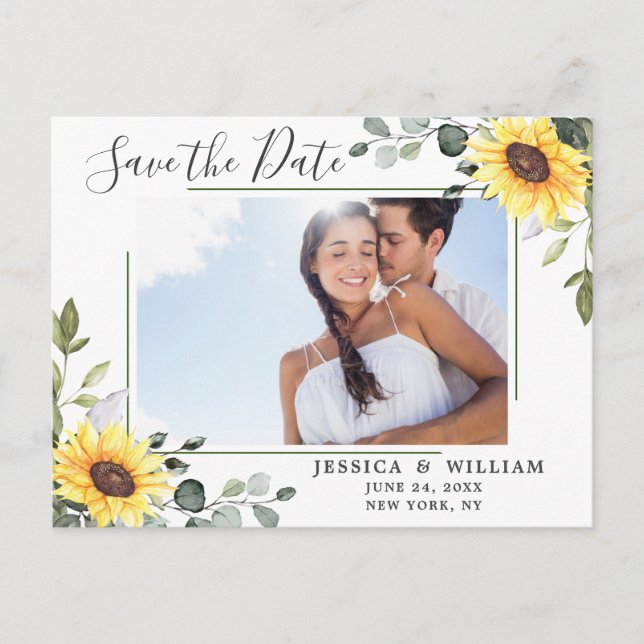 Postal De Anuncios Elegante Eucalyptus FOTO Wedding Save the Date (Anverso)