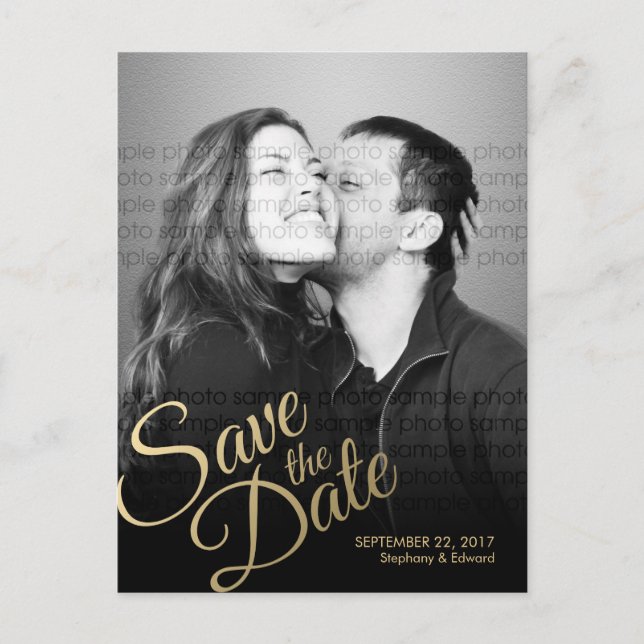 Postal De Anuncios Elegante Faux Gold Save the Date Photo Postcard (Anverso)