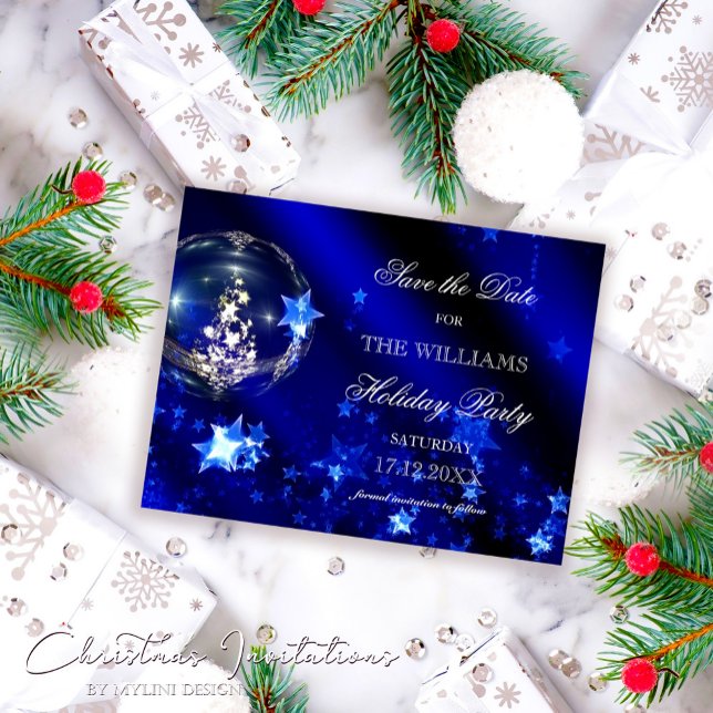 Postal De Anuncios Elegante Fiesta de Navidad Azul Plateada Guarden l (Subido por el creador)