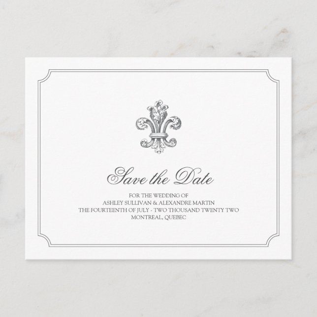 Postal De Anuncios Elegante Fleur de Lis Save the Date 2 (Anverso)