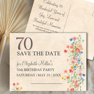 Postal De Anuncios Elegante Flor Silvestre Cumpleaños 70 Aniversario 