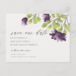 POSTAL DE ANUNCIOS ELEGANTE FLORAL ACUARELA AZUL ORO SAVE THE DATE