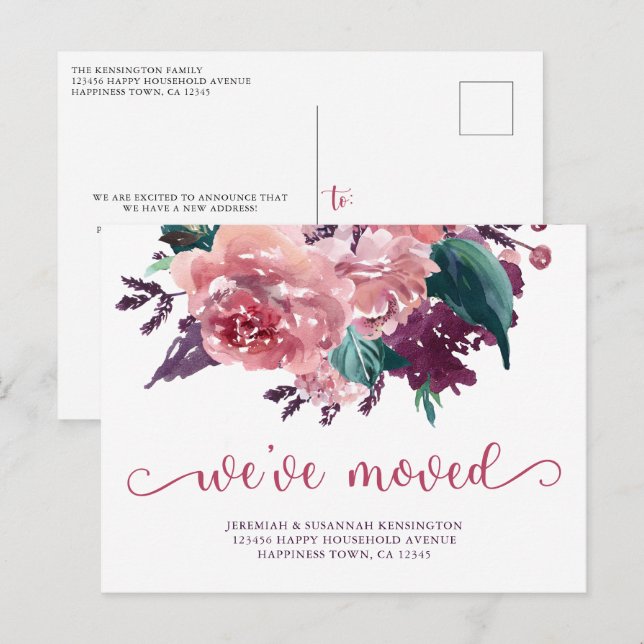 Postal De Anuncios Elegante Floral Acuarela Nos Mudamos Nueva Direcci (Anverso / Reverso)